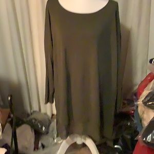 Eileen Fisher size XL color is olive green raglan sleeves hi-lo round neck tunic